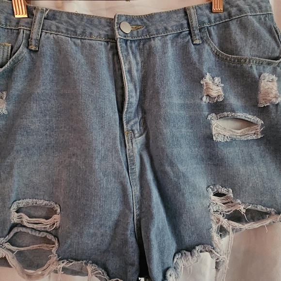 Distressed Blue Jean Shorts - Picture 1 of 2